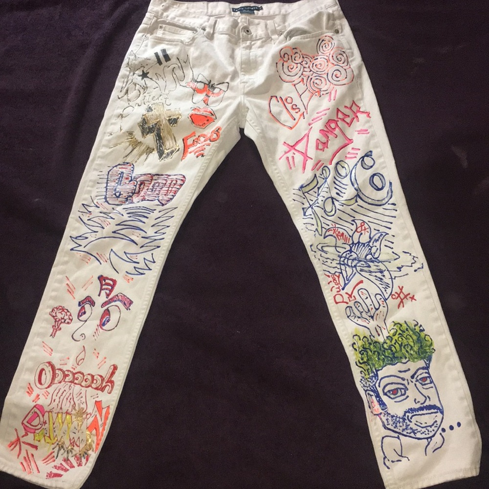 Custom white denim jeans